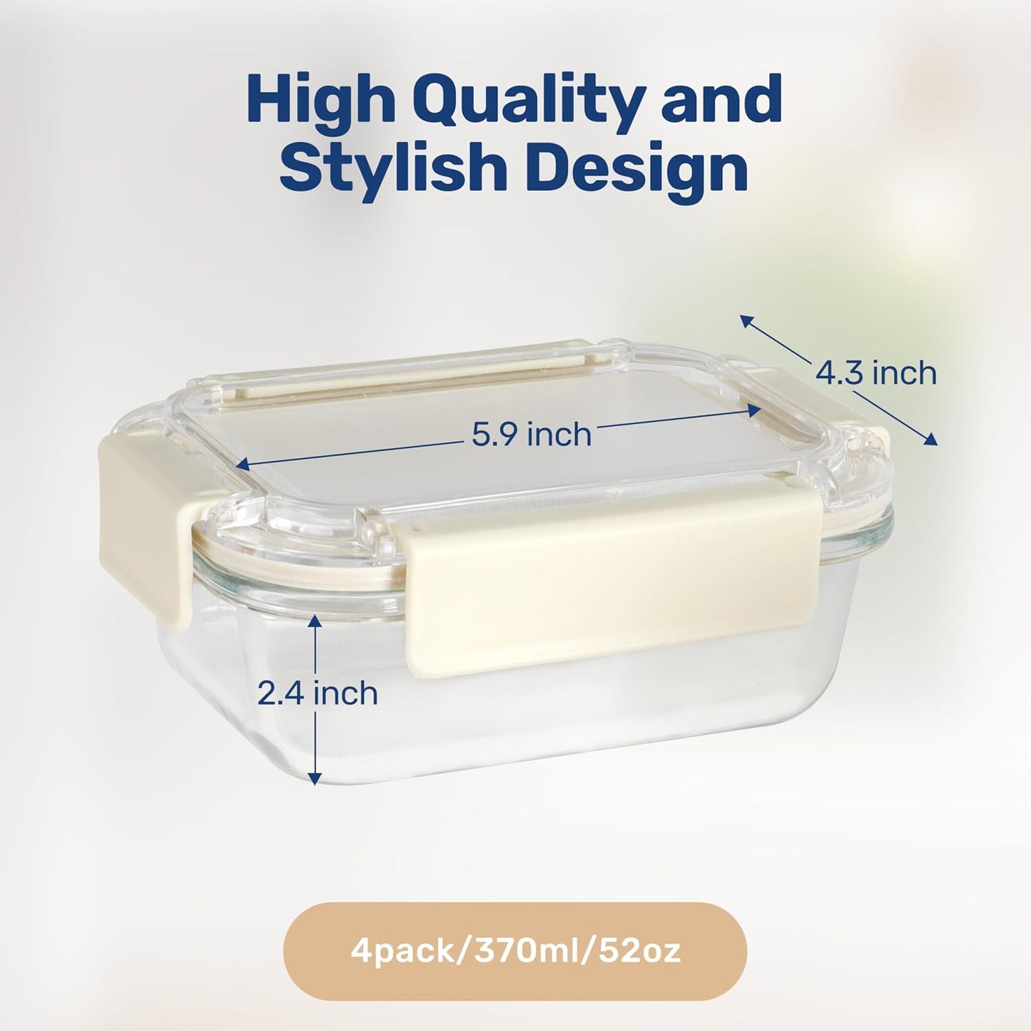 Heal Smart All Temp Food Storage Container, Glass Meal Prep Containers with Lids, Glass Lunch Boxes, Microwave, Oven,Dishwasher Friendly,BPA-Free,Ideal for Lunch, Meal Prep & Leftovers, 4 Packs