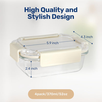 Heal Smart All Temp Food Storage Container, Glass Meal Prep Containers with Lids, Glass Lunch Boxes, Microwave, Oven,Dishwasher Friendly,BPA-Free,Ideal for Lunch, Meal Prep & Leftovers, 4 Packs