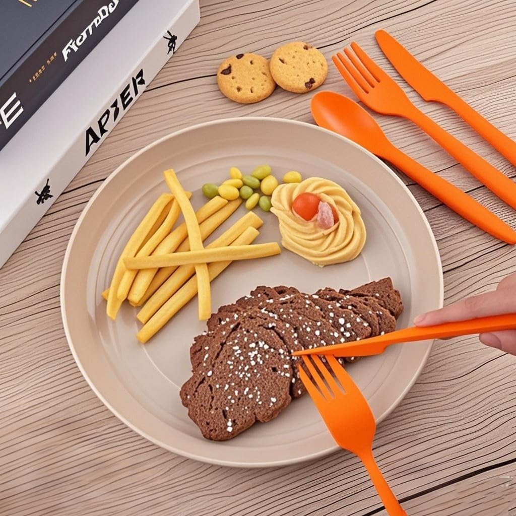 Reusable Utensils Set with Case, Wheat Straw Portable Spoon and Fork Set, Plastic Work School Kids Adults or Daily Use Cutlery Set - for Lunch Box Use Outdoor (Red)