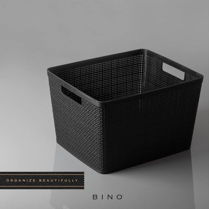 BINO Woven Plastic Basket | Large (Natural), 3-Pack | THE JUTE COLLECTION | Home Organization, Space-Saving Storage, Stylish Design | Plastic Storage Basket