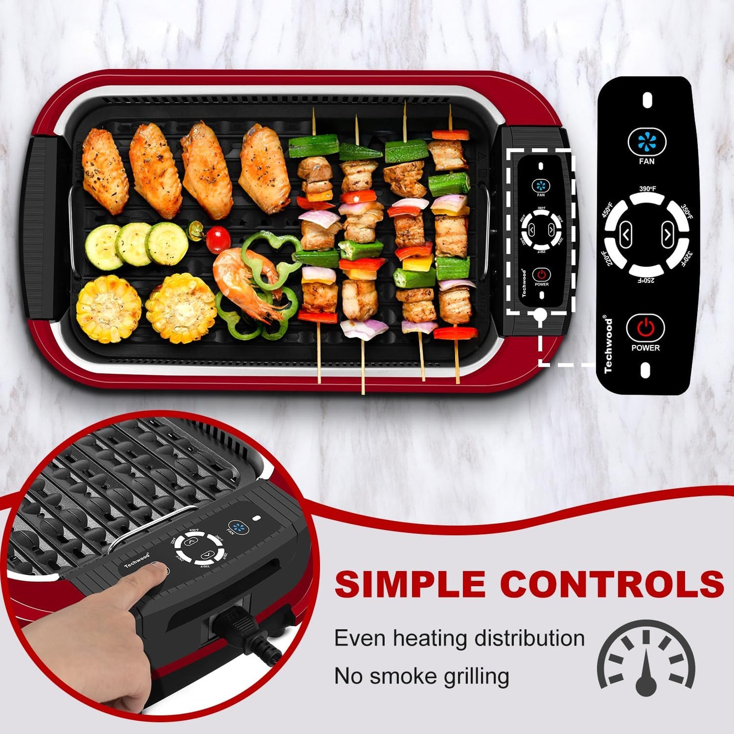 Techwood Indoor Grill Smokeless Grill, Electric Korean BBQ Grill with Glass Lid, Turbo Smoke Extractor Technology, Dishwasher-Safe Drip Tray & Nonstick Grilling Removable Plate, Black, 1500W