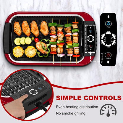 Techwood Indoor Grill Smokeless Grill, Electric Korean BBQ Grill with Glass Lid, Turbo Smoke Extractor Technology, Dishwasher-Safe Drip Tray & Nonstick Grilling Removable Plate, Black, 1500W