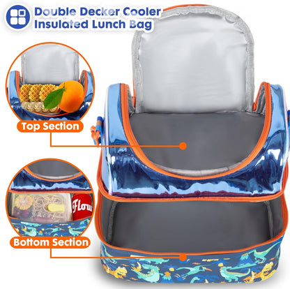 Kids Double Decker Cooler Insulated Lunch Bag, Back to School Large Meal Tote for Boys, Girls, Men, Women, with Adjustable Strap, Soccer