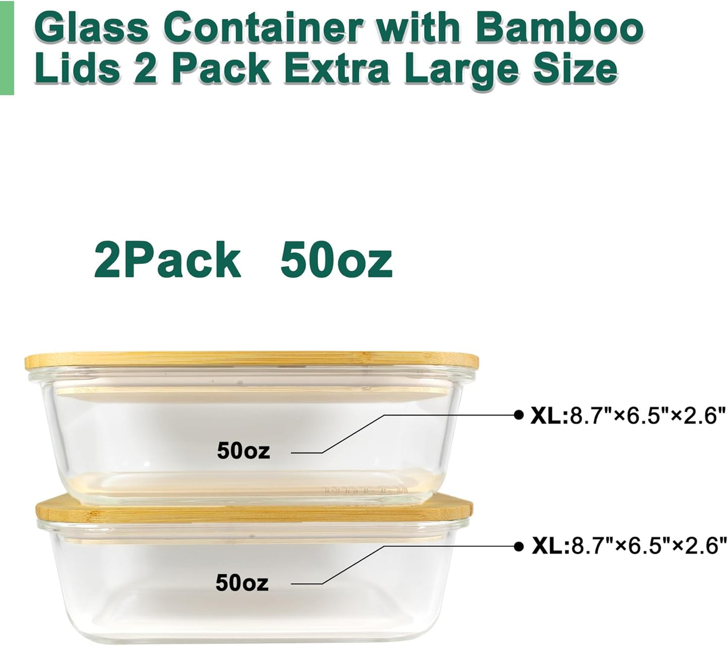 Urban Green Glass Food Container with Bamboo Lid, Airtight food storage Containers set, Glass Meal Prep Containers Set of 5, Dishwasher & Oven Safe