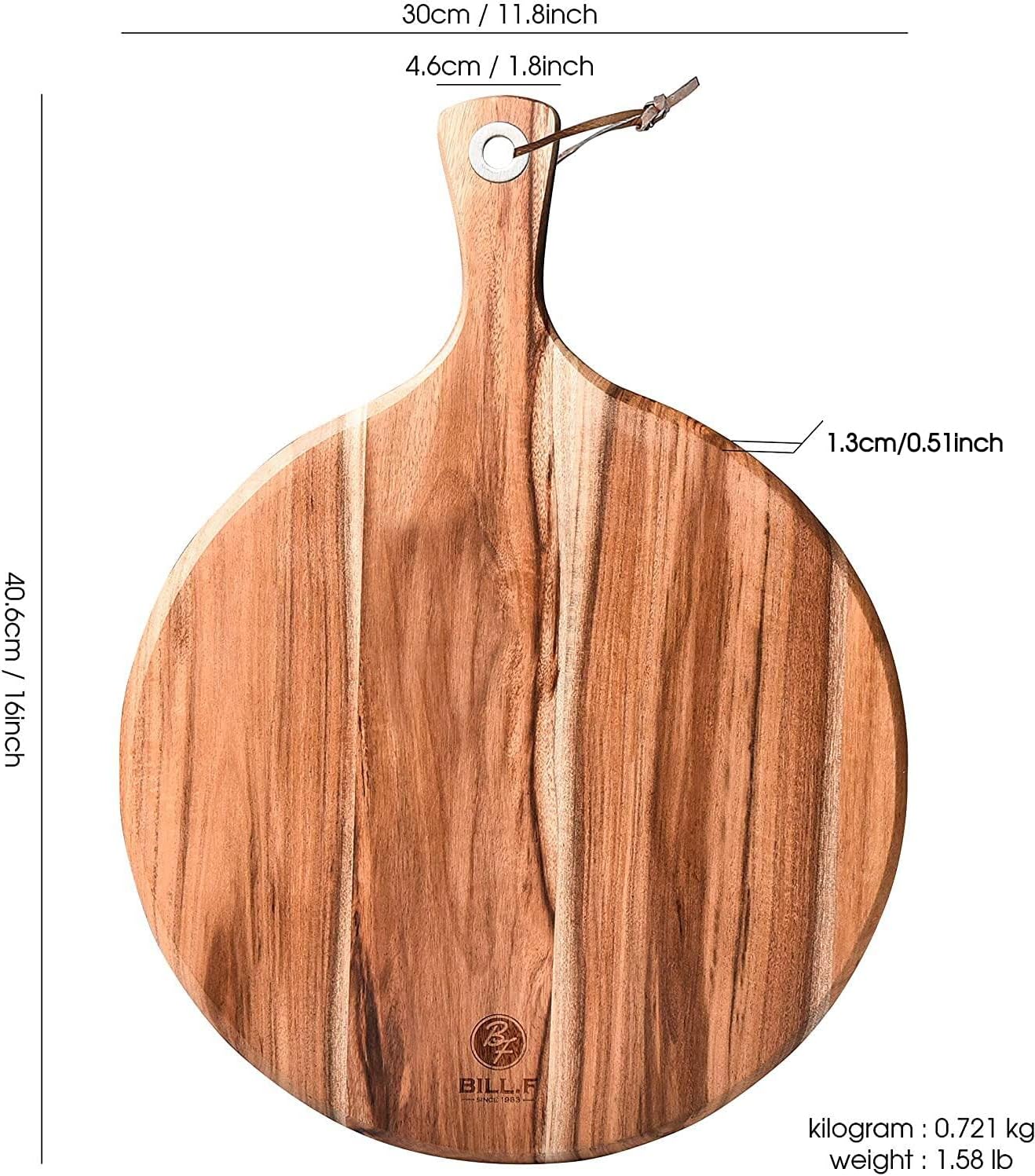 BILL.F Acacia Pizza Peel, Set of 3 Acacia Wood Cutting Board 8" 10" 12" Inch Cutting Board, Cheese Paddle Board, Bread and Crackers Platter for Serving and Minor Food Prepare with Handle and Organizer