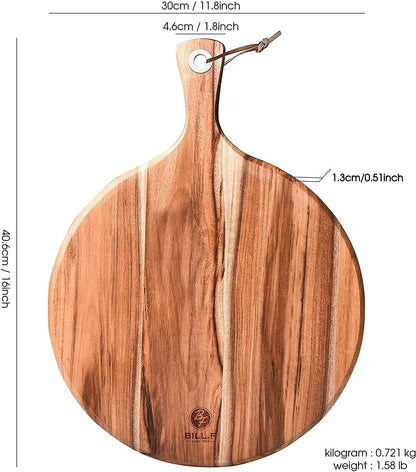 BILL.F Acacia Pizza Peel, Set of 3 Acacia Wood Cutting Board 8" 10" 12" Inch Cutting Board, Cheese Paddle Board, Bread and Crackers Platter for Serving and Minor Food Prepare with Handle and Organizer