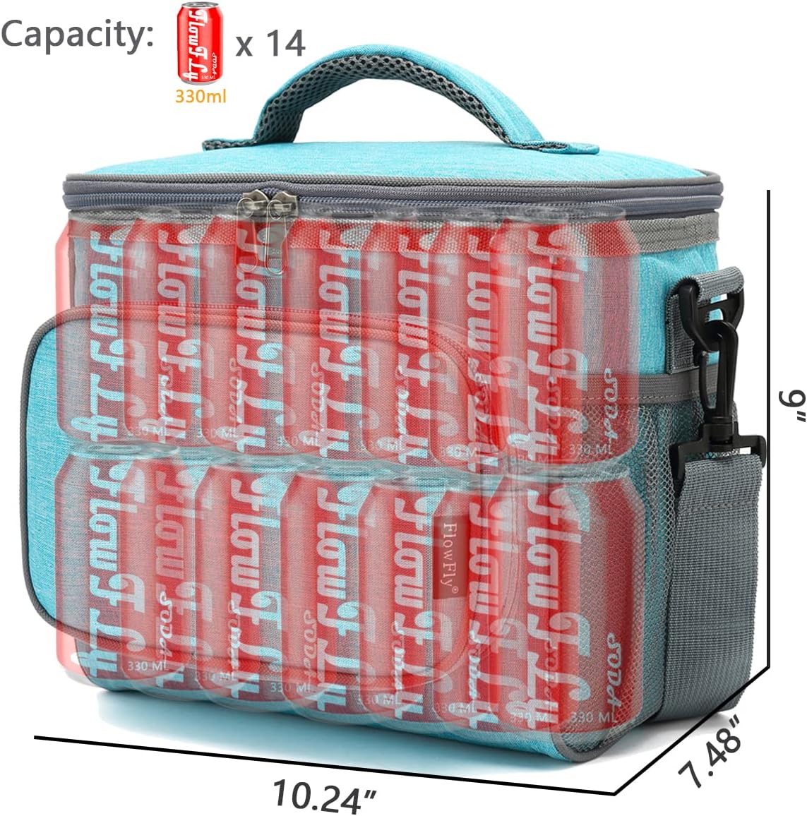 FlowFly Insulated Reusable Lunch Bag Adult Large Lunch Box for Women and Men with Adjustable Shoulder Strap,Front Zipper Pocket and Dual Large Mesh Side Pockets,Cherry - Colors B