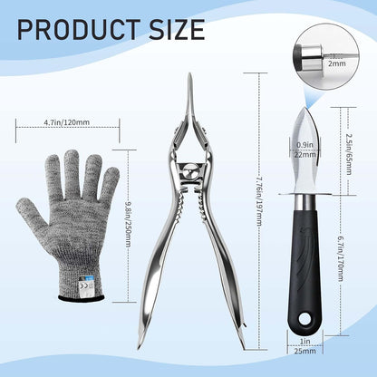 2026 New Oyster Shucker & 2 Shucking Knife Kit with Safety Gloves, Stainless Steel Oyster Opener Easy Leverage Design for Safe Fast Oyster Shucking Keep the Juice