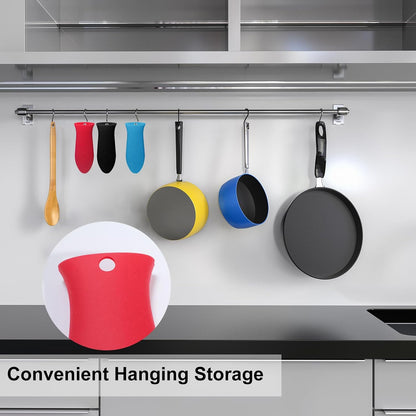 Silicone Hot Handle Holders 3Pcs Rubber Pot Handle Sleeve,Heat Resistant Skillet Handle Cover for Metal Cookware Handles,Pans,Cast Iron Pot, Frying Pan(A-Red Black Blue)