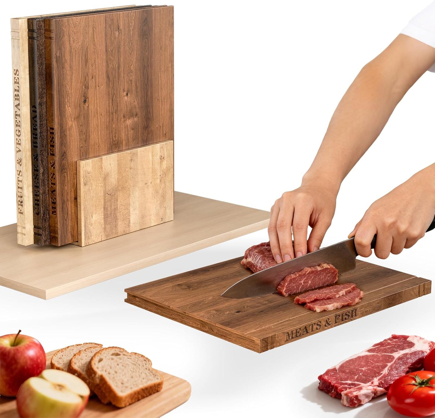 Book Cutting Board Set - 3pcs Wooden Book Cutting Boards, 100% Acacia Wood Food Safe Non-Slip Chopping Boards, Suitable For Home Kitchen Countertop Decoration (Acacia)