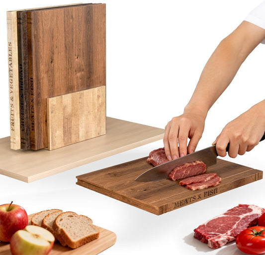 Book Cutting Board Set - 3pcs Wooden Book Cutting Boards, 100% Acacia Wood Food Safe Non-Slip Chopping Boards, Suitable For Home Kitchen Countertop Decoration (Acacia)