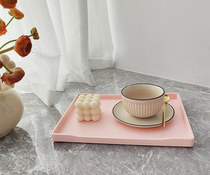 White Serving Tray (13.5 x 9.6 inch) for Serving Accessory, Elegant & Stackable Plastic Tray for Spa, Coffee, Drinks, Tea, Bar, Party, Seasoning, Perfume and Display Use.