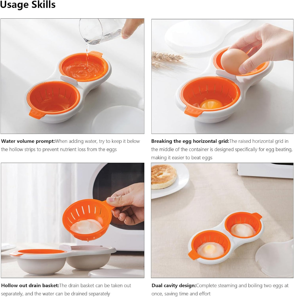 Microwave Egg Poacher,2 Cavity Eggs Poacher, Microwave egg cooker with Lid