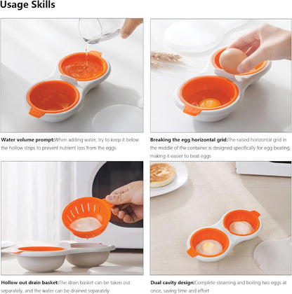 Microwave Egg Poacher,2 Cavity Eggs Poacher, Microwave egg cooker with Lid