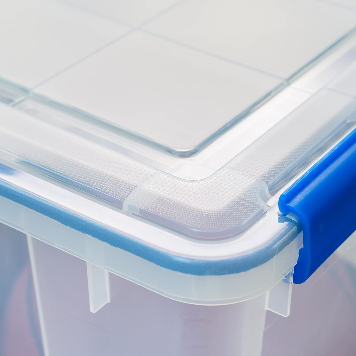 IRIS USA WeatherPro 16 Qt Storage Bins with Lids, 3 Pack, BPA-Free Plastic Gasket Box with Tight Latch and Seal, Stackable Nestable Tote Tub - Clear/Blue