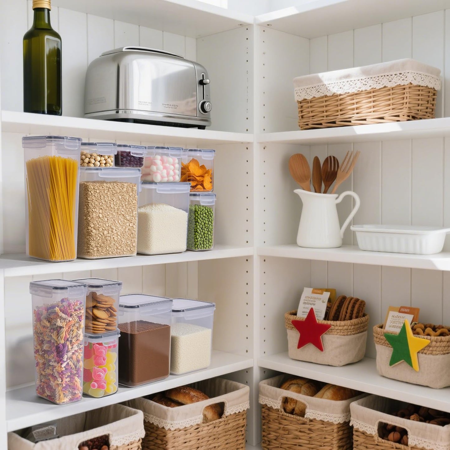 ComSaf Rice Container Set of 2(9.5L/10Qt), Large Airtight Food Storage Containers with Lid and Rice Washer, Plastic Canisters Sets for The Kitchen, Pantry Organizers for Flour, Cereal and Cooking