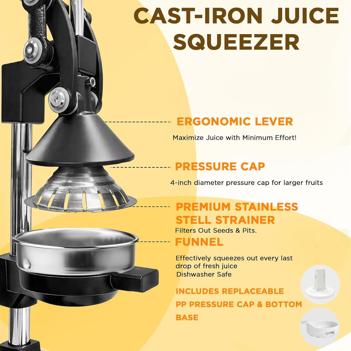 Cast Iron Hand Press, Lemon Manual Juicer, Citrus Press, Black