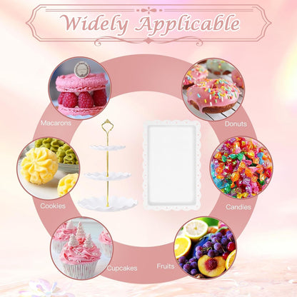 PinCute 5 Pcs Dessert Table Display Set - 2 X Cupcake Stand Holder/Cup Cake Tier Tower & 3 X Serving Tray Combo for Tea Party, Birthday, Baby Shower (Wave Square)