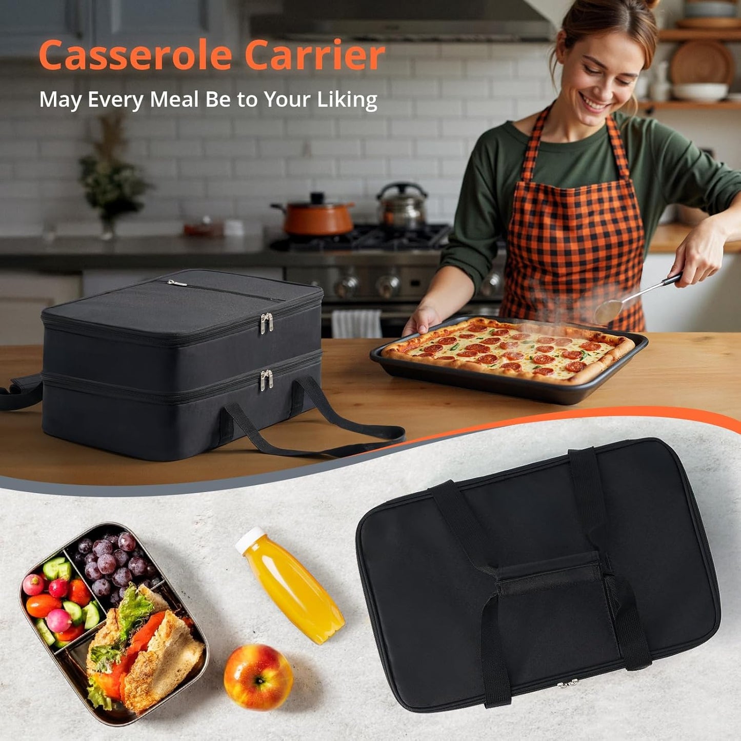 Insulated Casserole Carrier for Hot or Cold Food,Pie Carrier Bag Lunch Tote for Potluck Parties/Picnic/Cookouts, Fits 9"x13" Baking Dish,Grey