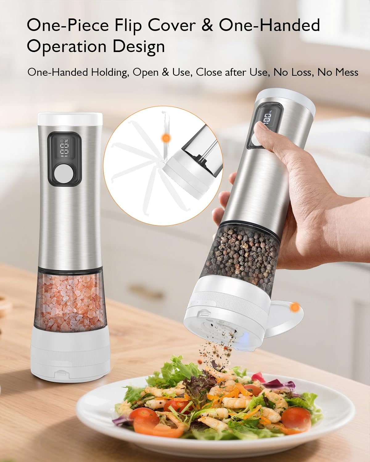 Electric Salt and Pepper Grinder Set, 2 in 1 Dual Bins USB Rechargeable