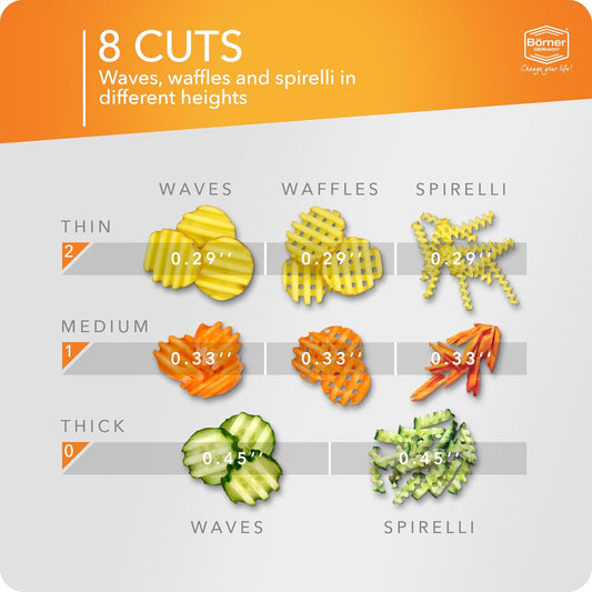 Börner by Reston Lloyd Wave-Waffle Power Line • Crinkle Cut/Spirelli Vegetable Slicer • Slicer for Wave Waffle Cut Style • Multiple Thickness Options • Made in Germany, Orange