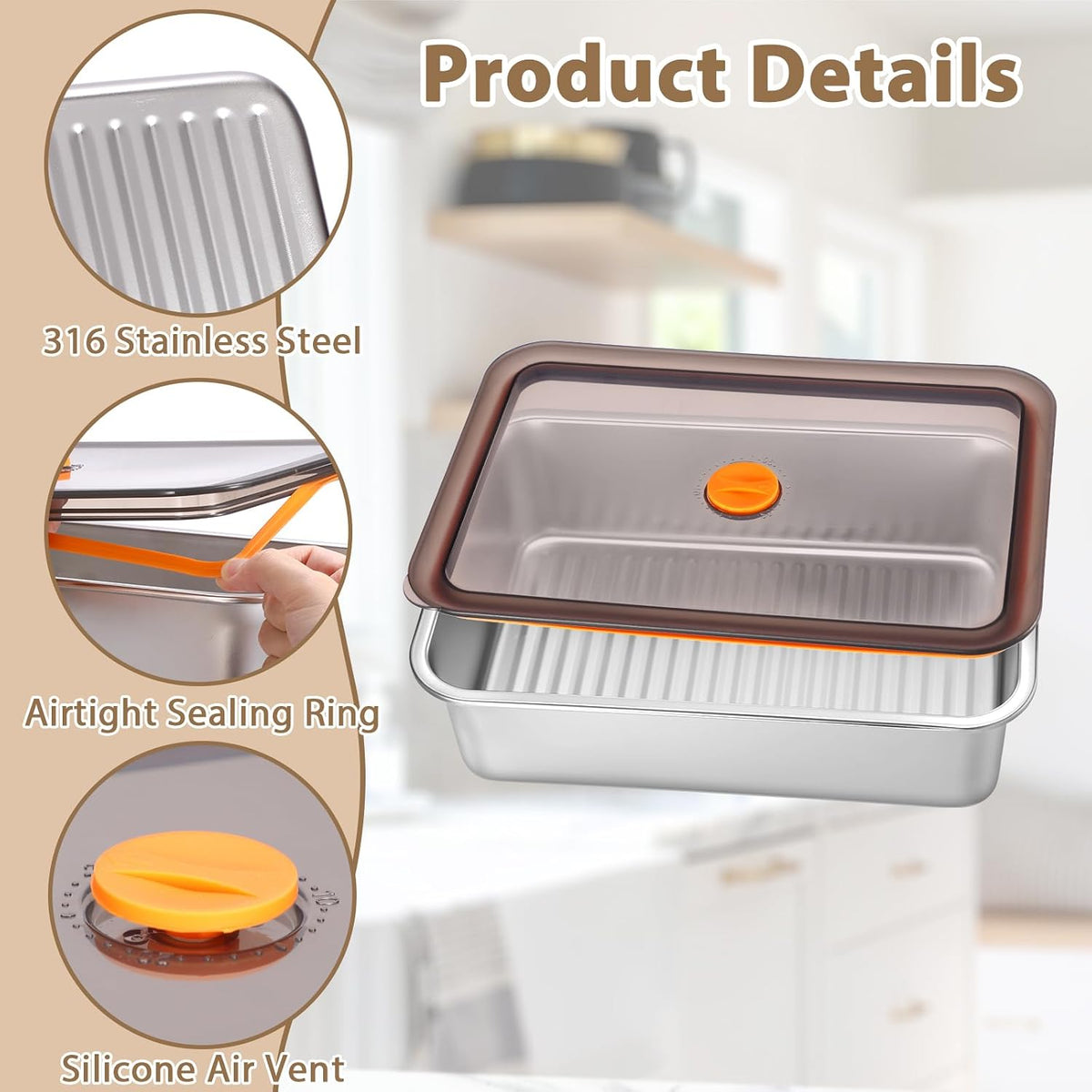Pizza Dough Proofing Box with Lid, Stainless Steel Food Storage Box Container with Leak Proof & Airtight Lid, 11.8 x 8.2Inch Large Capacity Household Rectangle Pizza Dough Container
