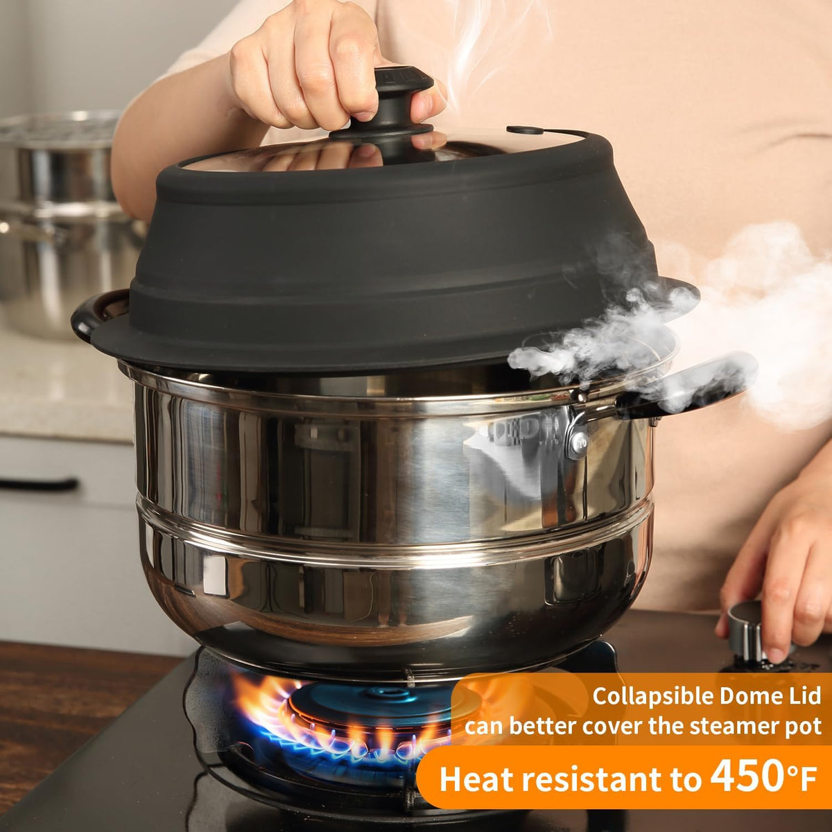 Collapsible Microwave Splatter Lid with Vented Tempered Glass Cover Wok Lid for Microwave Safe, Stockpot Steamer Pot Pan Round Bowl 6" 7" 8" 9" 10" 11" 12" Universal Multifunction Silicone Cover
