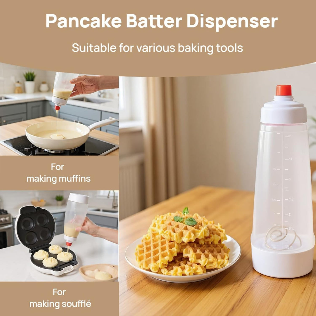 Pancake Batter Dispenser Bottle with Blender Balls, 33 Oz