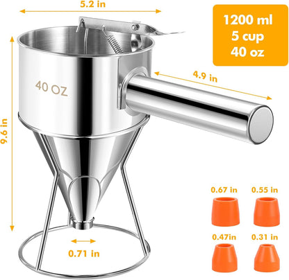 Stainless Steel Pancake Batter Dispenser, Multi-Nozzle, 40 oz