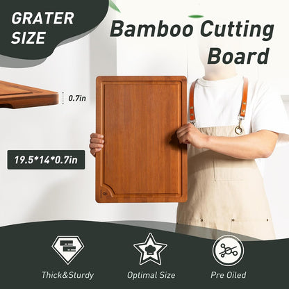 3 Packs Bamboo Cutting Board Set with Non Slip Feet Holder and Over Sink Nice Solid Thick Wood Juice Groove Chopping Board Extra Large Big Small Best Hardwood Kitchen Organic Vegetable Meat BBQ Kit