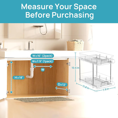 Vtopmart 4 Pack Bathroom Under Sink Organizers Organizer, 2 Tier Clear Pull-Out Organization (S-Standard)