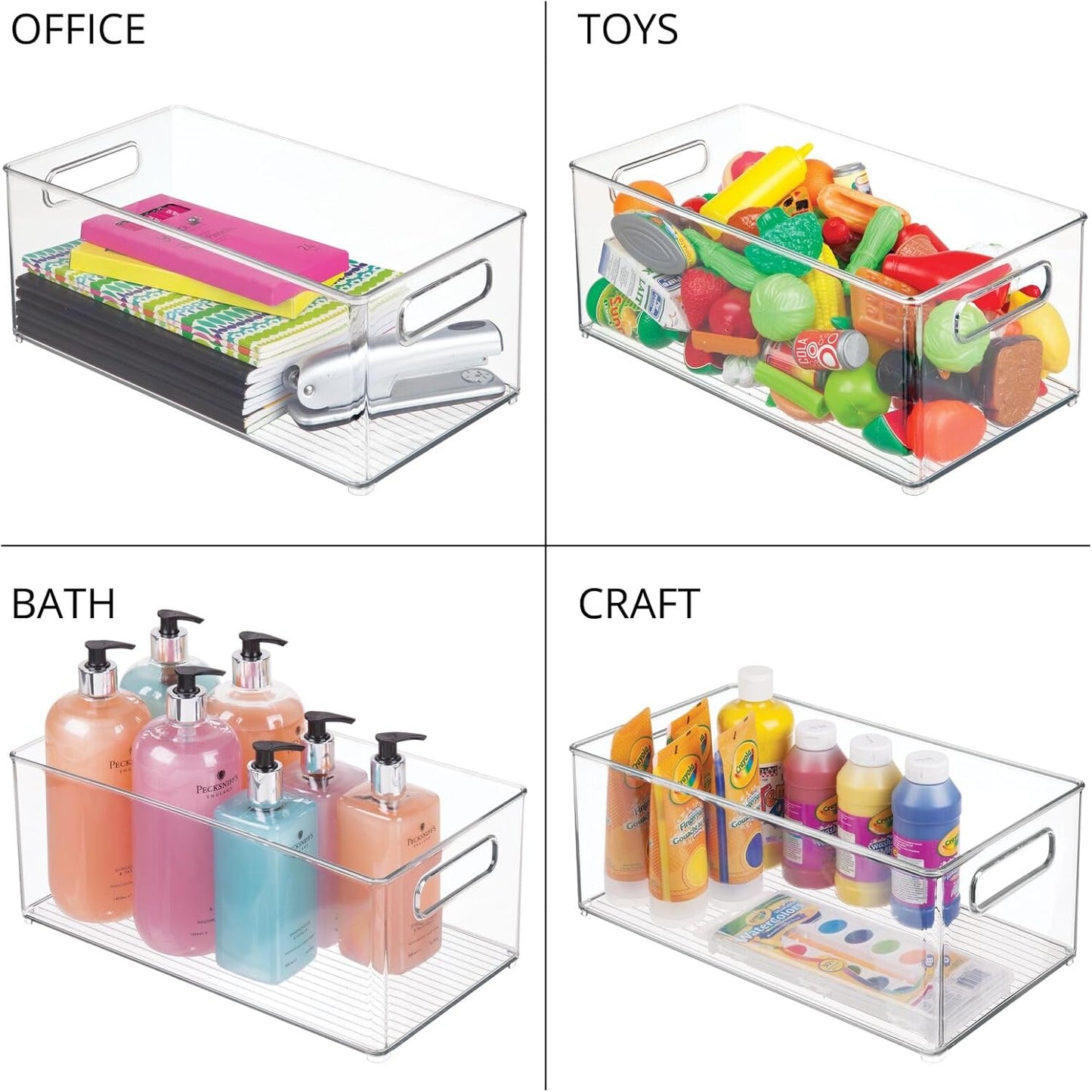 mDesign Deep Plastic Kitchen Storage Organizer Container Bin for Pantry, Cabinet, Cupboard, Shelves, Fridge, or Freezer - Holds Dry Goods, Sauces, Condiments, Drinks, Ligne Collection, 4 Pack, Clear
