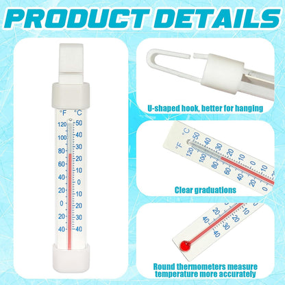 12 Pack Refrigerator Freezer Thermometer - Fridge Thermometer with Dual-Scale -40-50°C/-40-122°F Long Strip Hanging Standing Analog Thermometer for Freezer Refrigerator Cooler