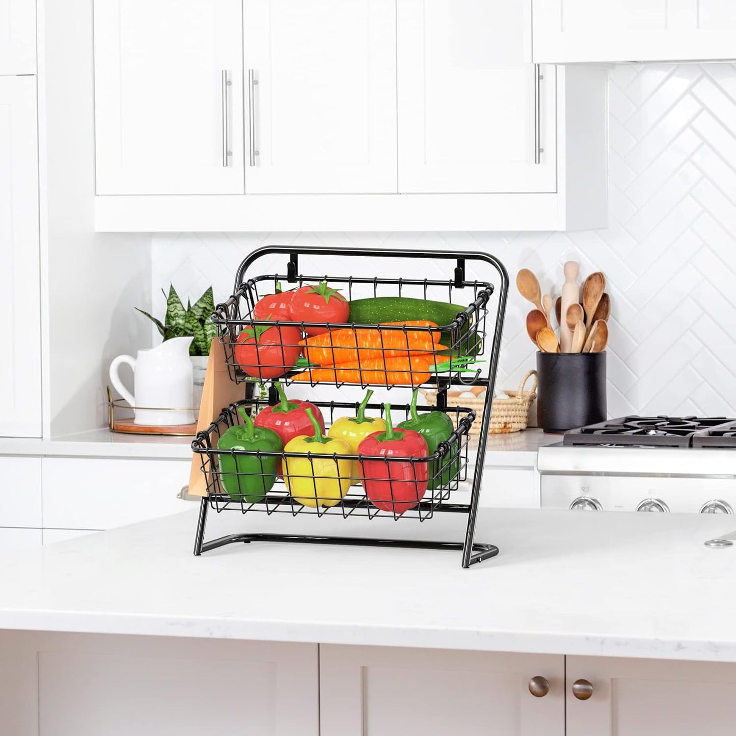 Simple Houseware 3-Tier Rigid Wire Market Fruit Basket Stand, Black