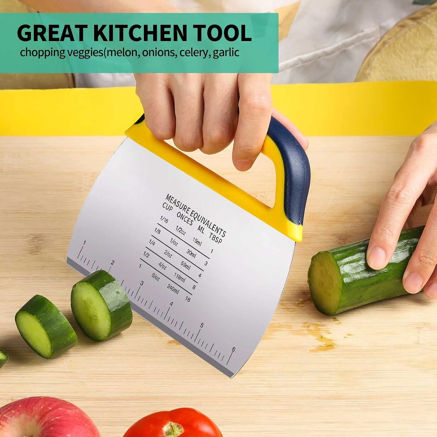 YGDZ Dough Scraper Chopper 2 Pcs, Stainless Steel Dough Cutter With Grip, Plastic Bench Scraper with Measuring Scale, Multipurpose Pizza Cutter, Pastry, Food Scraper for Baking, Dough, Bread, Cake