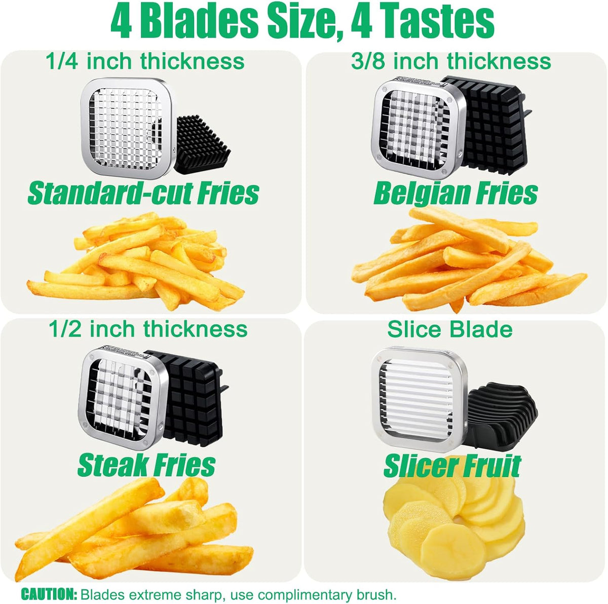 Eascandy French Fry Cutter, Heavy Duty Potato Slicer, Stainless Steel Potato Chopper Set with 1/2 and 3/8 Inch Blades for Sweet Potato, Carrot, Yam, Cucumbers.