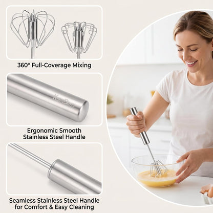 KSENDALO SUS304 Stainless Steel Whisk & Beater Set - Manual & Automatic Handheld Easy Semi-Auto Mixer for Cooking - 12 & 14inch Frother Spinner, Mixer & Stirrer for Eggs, Hand, and Milk