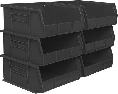 Akro-Mils 30235 AkroBins Plastic Storage Bins, Space-Saving Stackable Bins for Garage, Pantry, Craft Organization, 11" x 11" x 5", Clear, 6-Pack