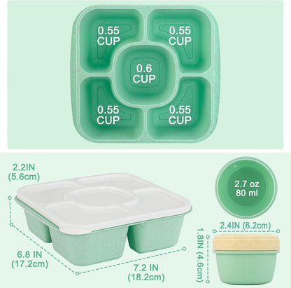 Original Lunchable Snack Containers - 5 Compartments Bento Snack Boxes with 1 Leakproof Small Containers, Wheat Straw, BPA-Free, Set of 2 (Bule+Pink)