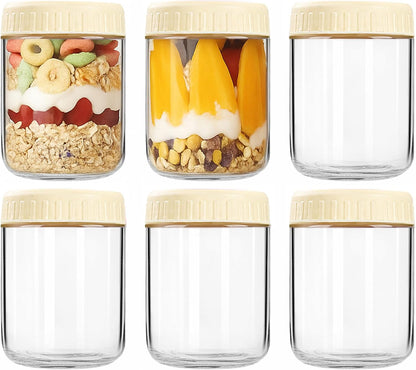 Overnight Oats Containers with Lids, 10oz Wide Mouth Mason Jars with Lids, 9 Pack Glass Jars with Airtight lid for Chia Pudding Yogurt Salad, Meal Prer Oatmeal Jars, Pink