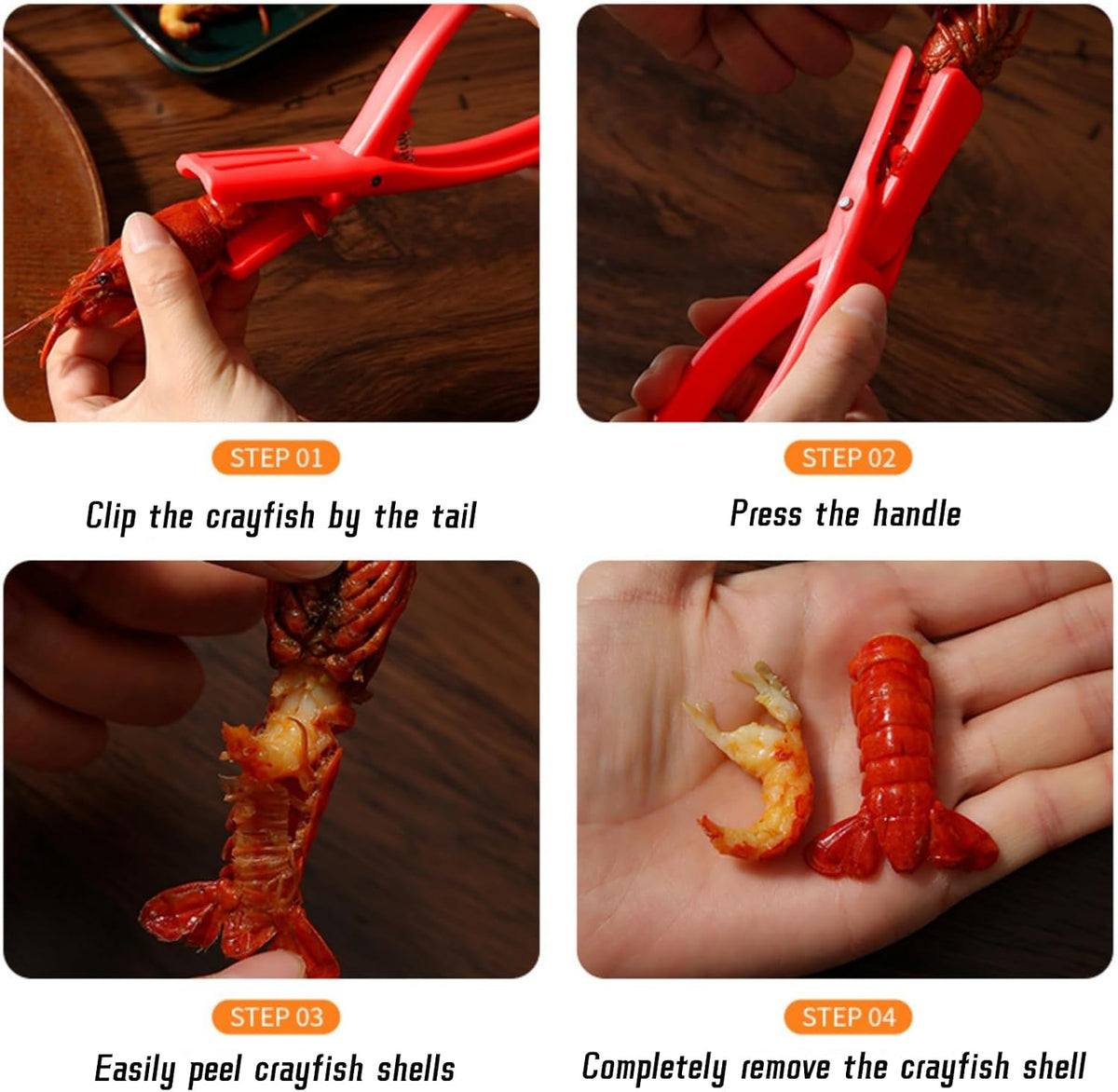 Crawfish Peeler, Crawfish Shucker, Crawfish Sheller Tool for Peeling Cooked Shrimp Tails, Universal Crayfish Shelling Device, Shrimp Peeler Seafood Tool Portable Lightweight Kitchen Gadgets(Red） (3)