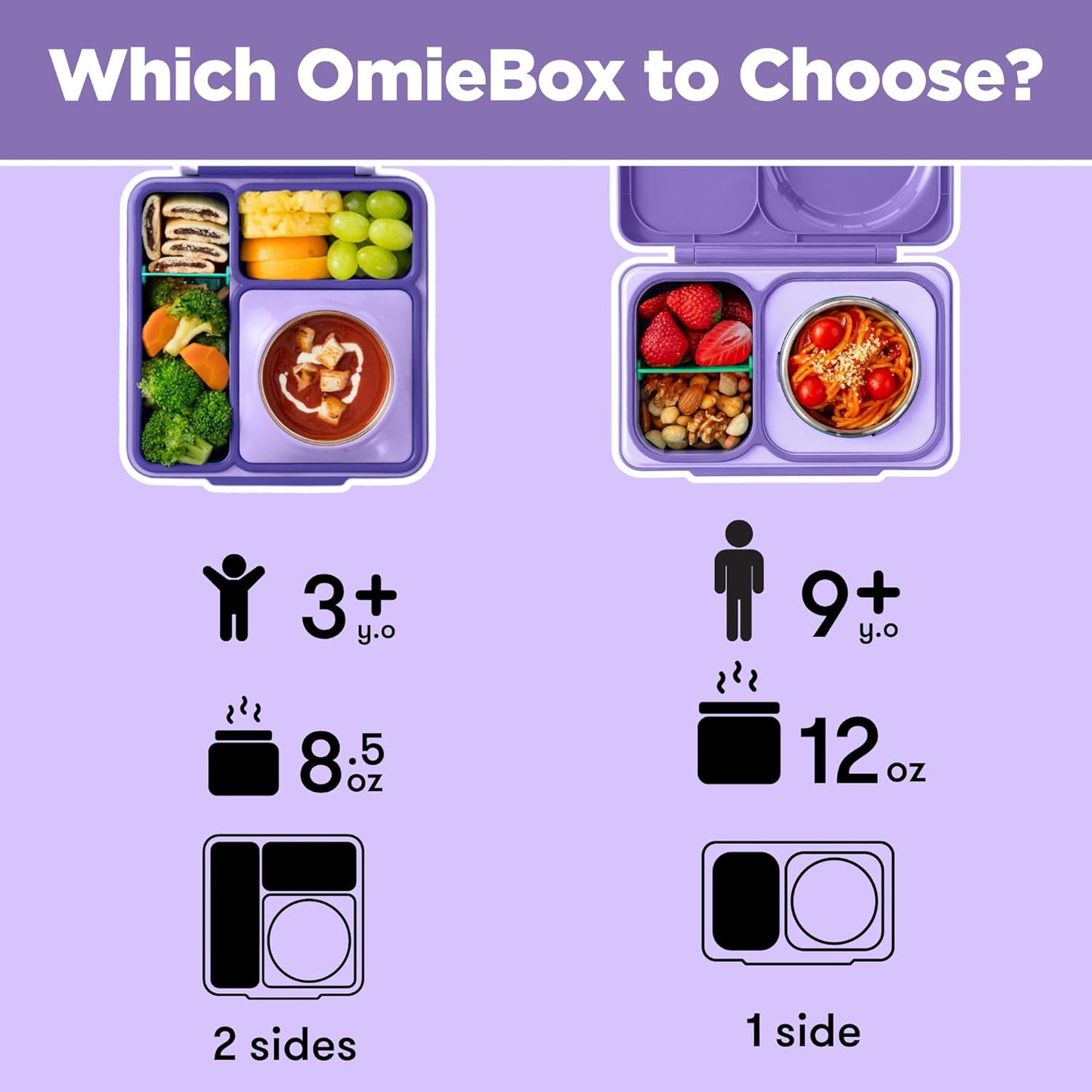 OmieBox Bento Box for Kids - Insulated Bento Lunch Box with Leak Proof Vacuum Insulated Food Jar - 3 Compartments, Two Temperature Zones (Blue Sky)