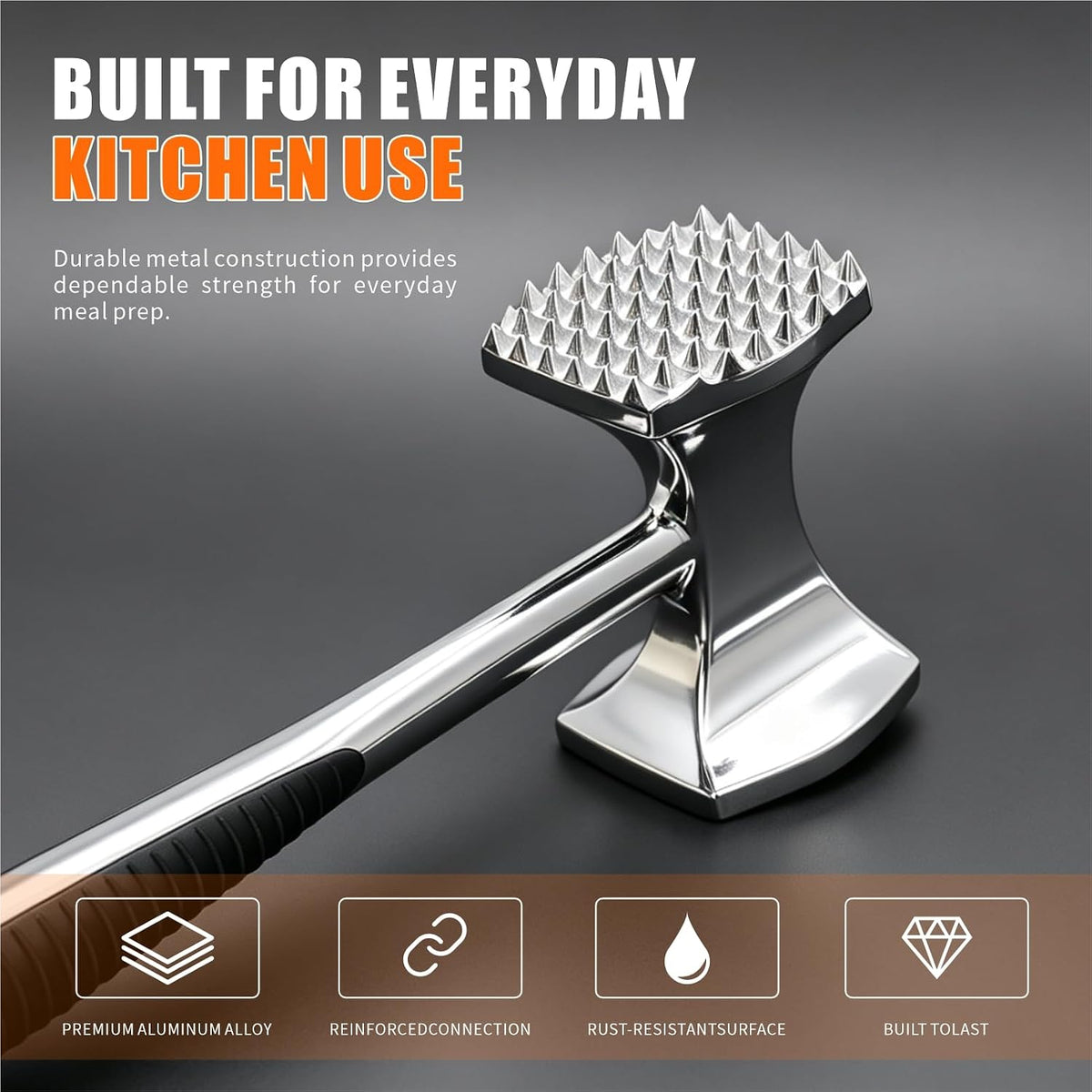 Meat Tenderizer Hammer, Dual-Sided Aluminum Alloy Mallet, Balanced Weight
