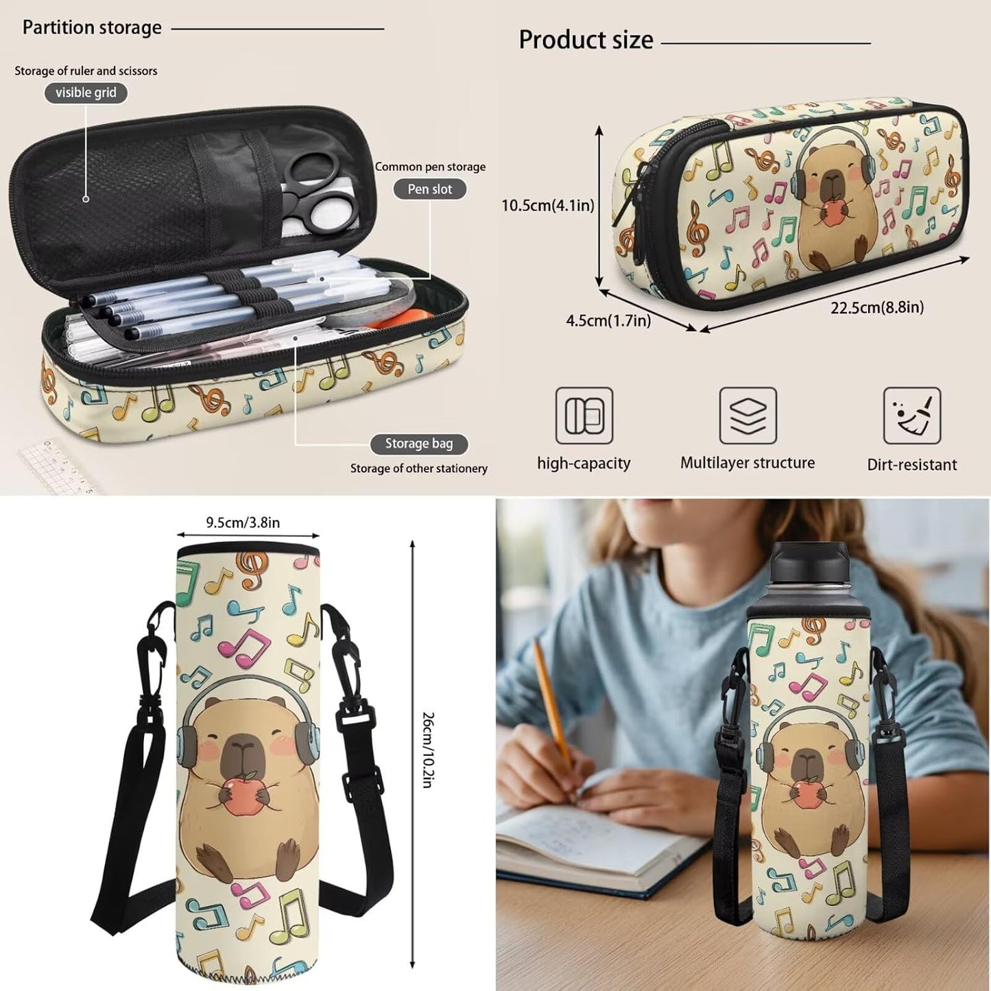 Highland Cow Backpack with Lunch Box Set for Kids Sunflower School Backpack for Girls Boys Back to School Bag Student Travel Backpacks Reusable Utensils Pen Case Water Bottle Bag 5PCS