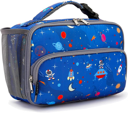 FlowFly Kids Lunch box Insulated Soft Bag Mini Cooler Back to School Thermal Meal Tote Kit for Girls, Boys, Astronaut - Colors B