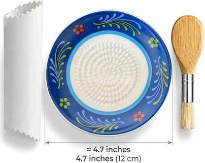 Handcrafted Ceramic Garlic Grater Plate, Ocean Blue
