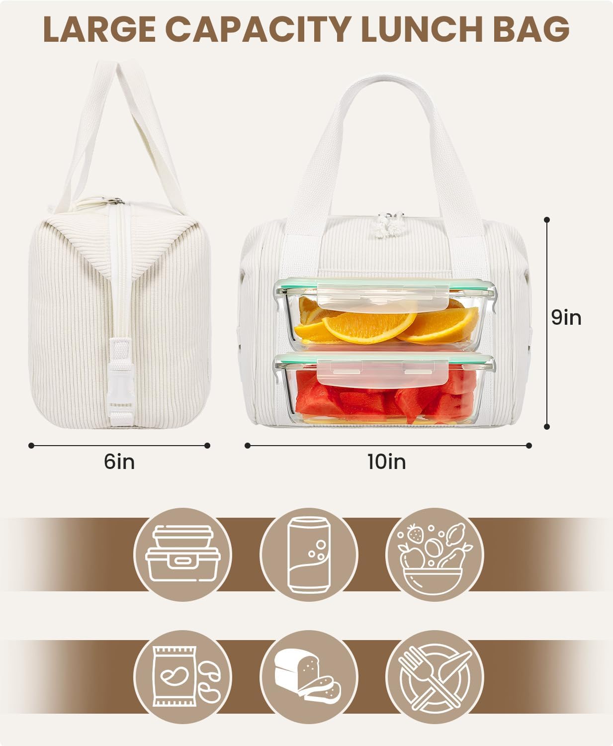 HowFly Lunch Bag Women Lunch Box for Women Cute Corduroy Insulated Lunch Bag Adult Large Cooler Lunch Tote Bags for Work Picnic Beach, Blue