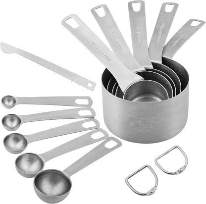 18/8 Stainless Steel Measuring Cups and Spoons Set of 11, Metal Measuring Cups with 1/8 Measuring Cup Set, Dry Measure Cup and Spoon Set for Kitchen and Baking