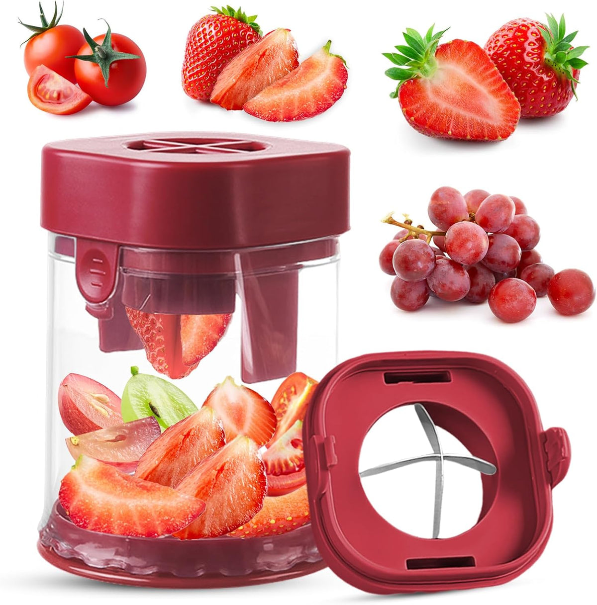 Small Fruit Cutter for Grape, Strawberry, Cherry Tomato (Red)