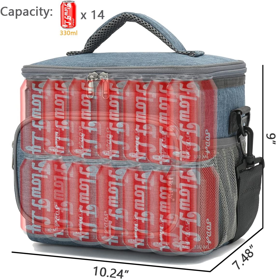 FlowFly Insulated Reusable Lunch Bag Adult Large Lunch Box for Women and Men with Adjustable Shoulder Strap,Front Zipper Pocket and Dual Large Mesh Side Pockets,Cherry - Colors A